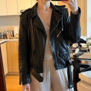 All Saints Black Leather Biker Jacket with detachable sleeves